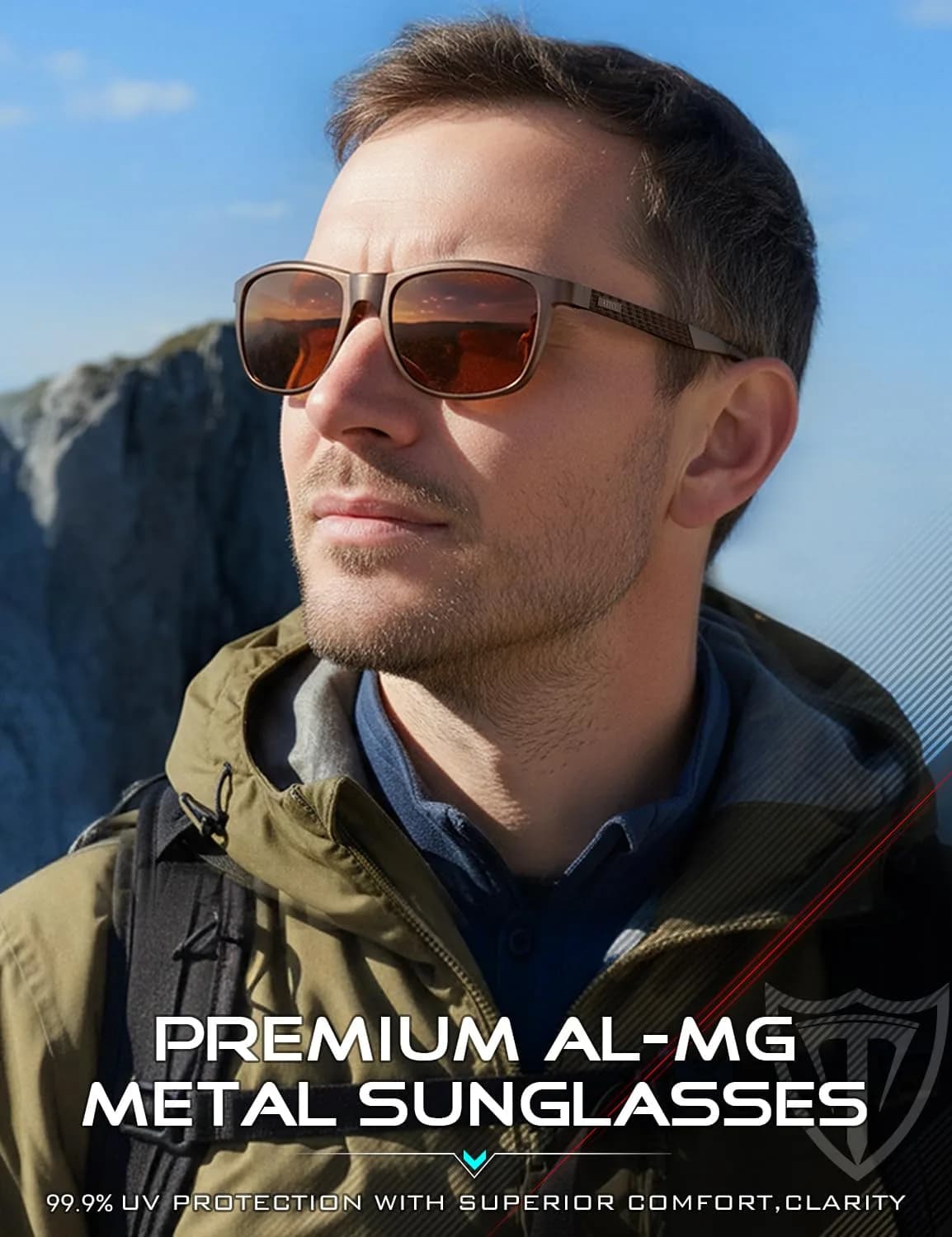 ATTCL Men's Brown Polarized Sunglasses with Retro Metal Frame and Brown Lenses - view 2