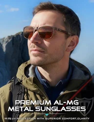 ATTCL Men's Brown Polarized Sunglasses with Retro Metal Frame and Brown Lenses thumbnail 2