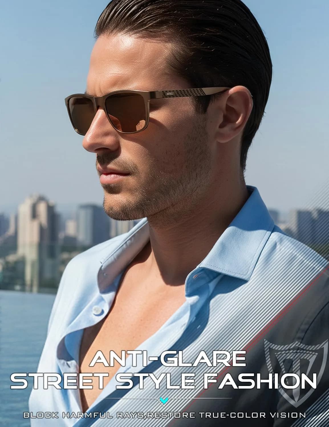 ATTCL Men's Brown Polarized Sunglasses with Retro Metal Frame and Brown Lenses - view 3