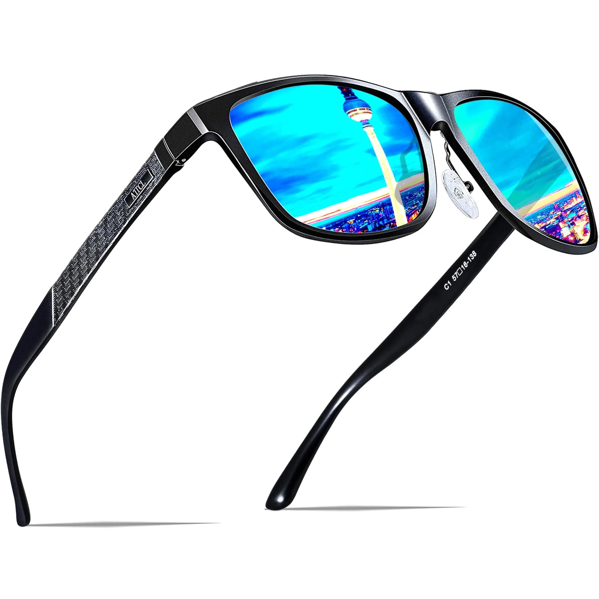 ATTCL Polarized Sunglasses Men Black-Blue Al-Mg Metal Ultralight UV400 Driving Mirrored Lenses - main product image