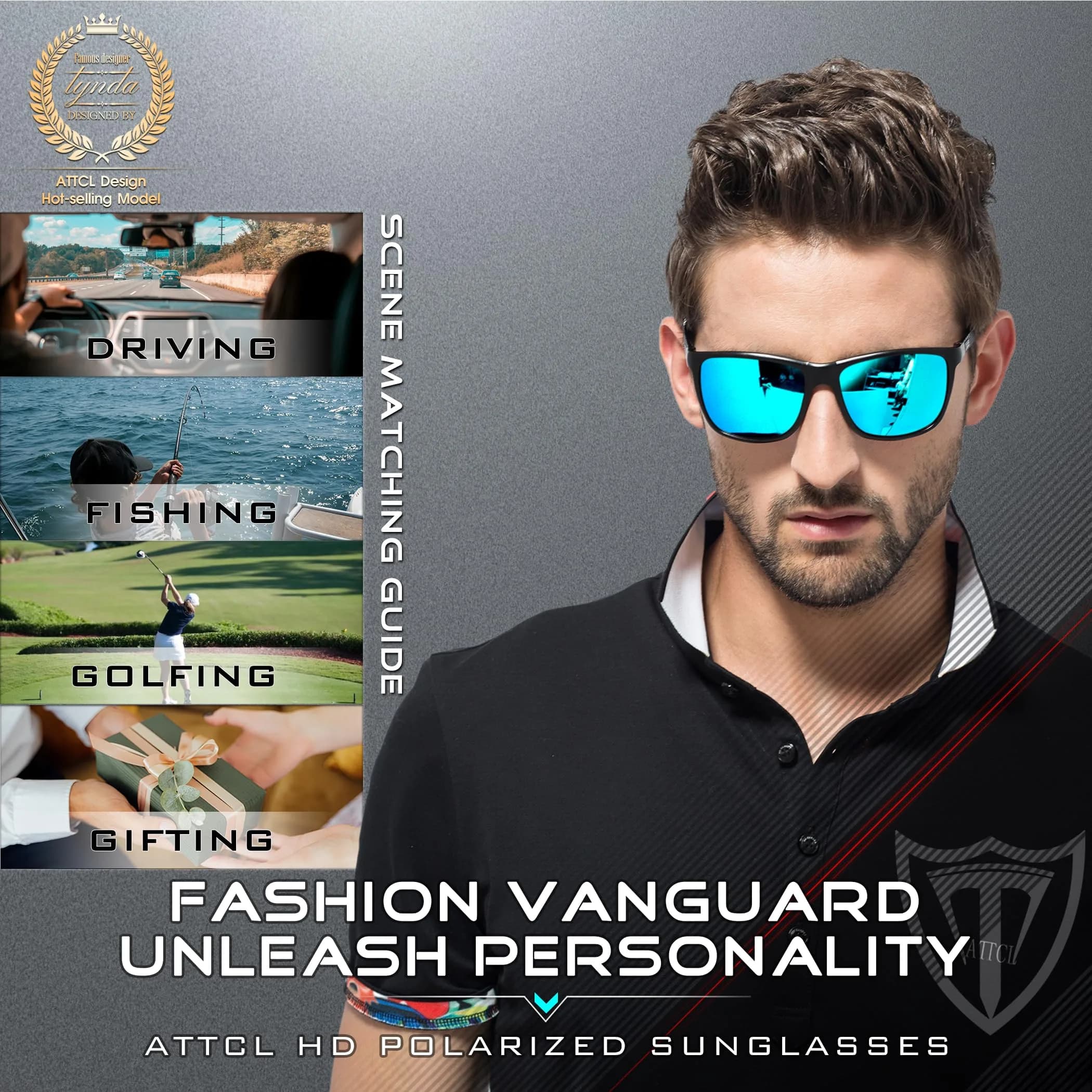 ATTCL Polarized Sunglasses Men Black-Blue Al-Mg Metal Ultralight UV400 Driving Mirrored Lenses - view 2