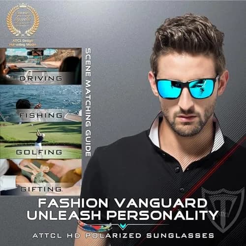 ATTCL Polarized Sunglasses Men Black-Blue Al-Mg Metal Ultralight UV400 Driving Mirrored Lenses thumbnail 2