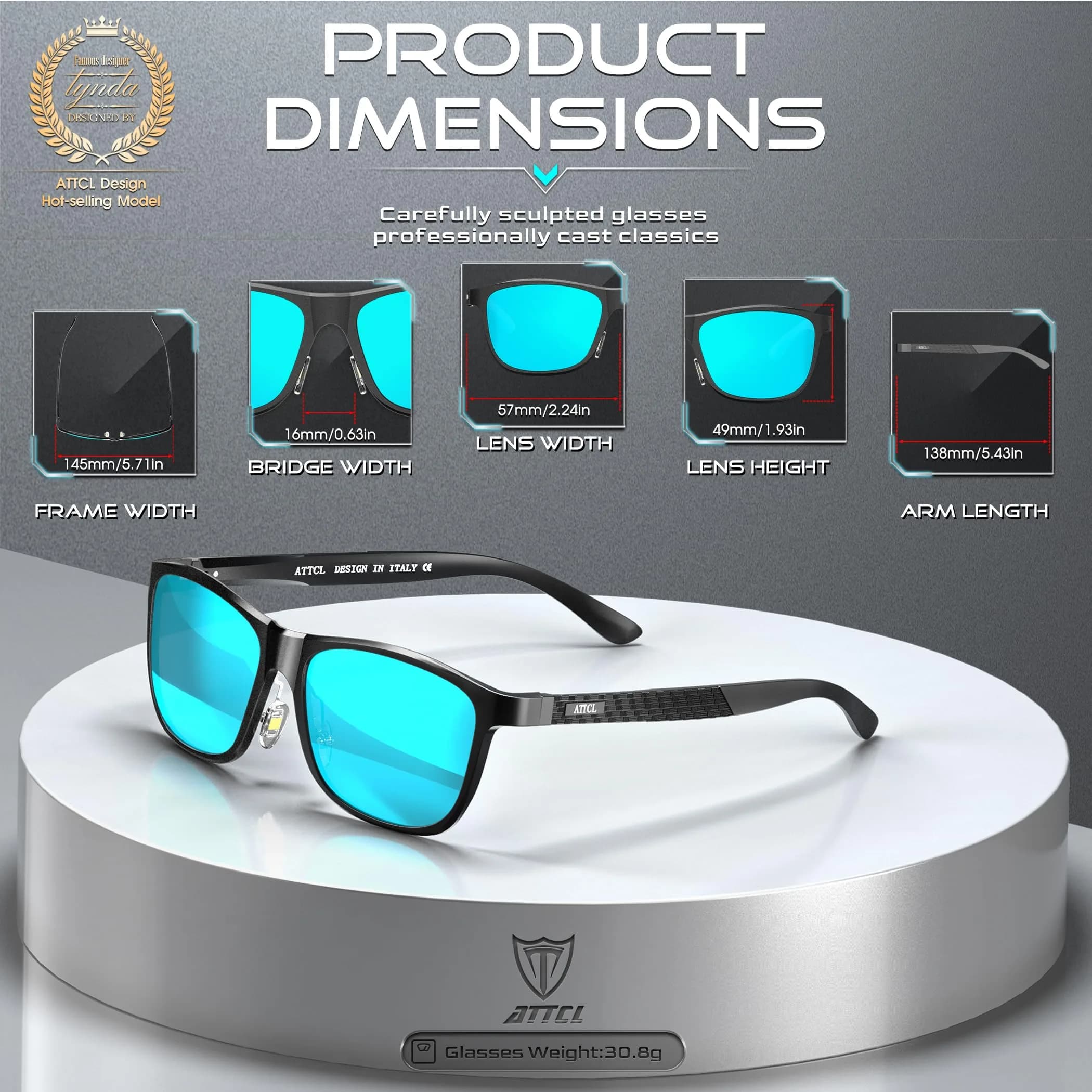 ATTCL Polarized Sunglasses Men Black-Blue Al-Mg Metal Ultralight UV400 Driving Mirrored Lenses - view 3