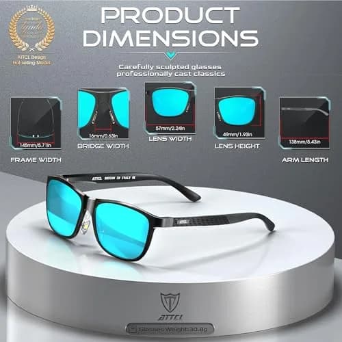 ATTCL Polarized Sunglasses Men Black-Blue Al-Mg Metal Ultralight UV400 Driving Mirrored Lenses thumbnail 3