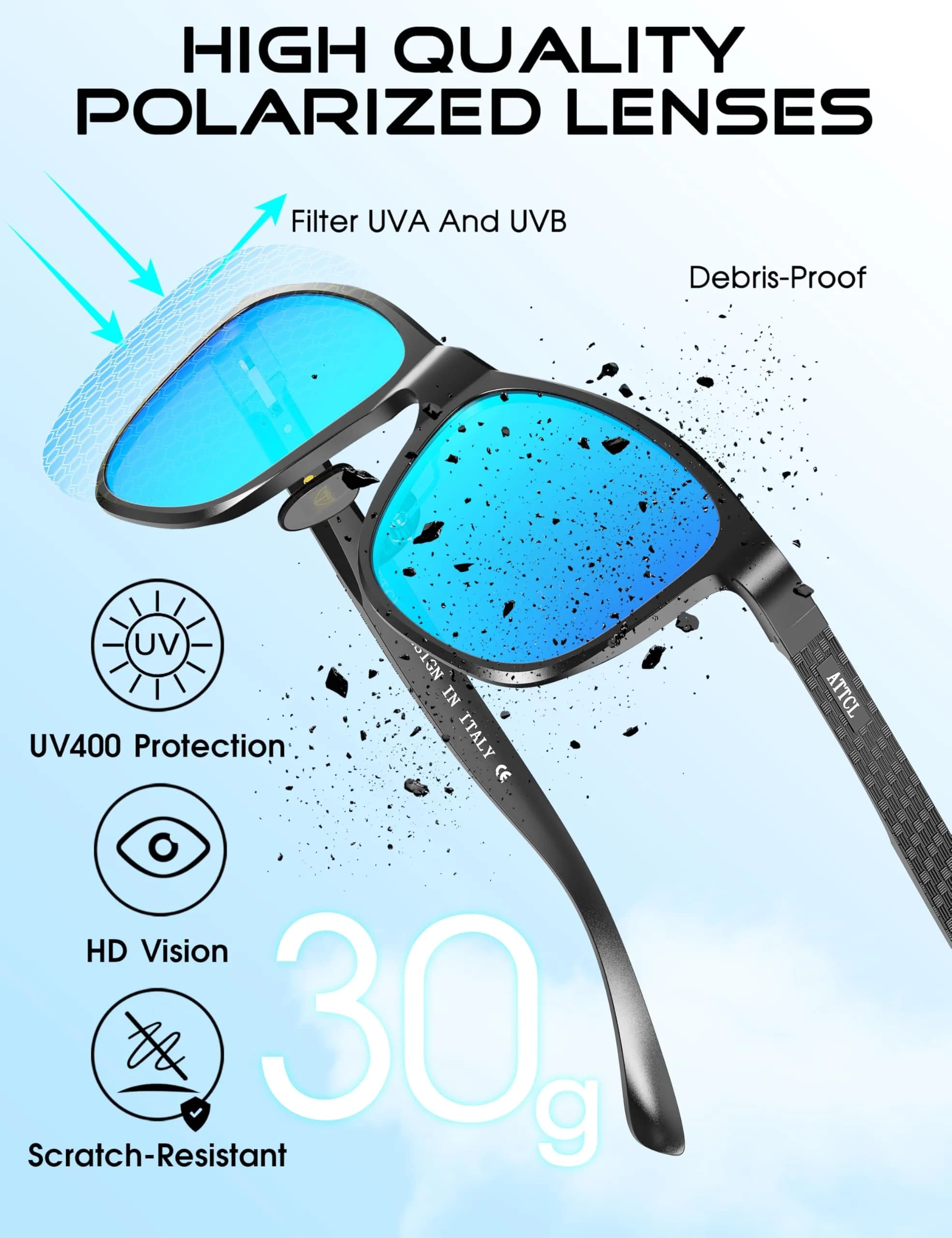 ATTCL Polarized Sunglasses Men Black-Blue Al-Mg Metal Ultralight UV400 Driving Mirrored Lenses - view 4