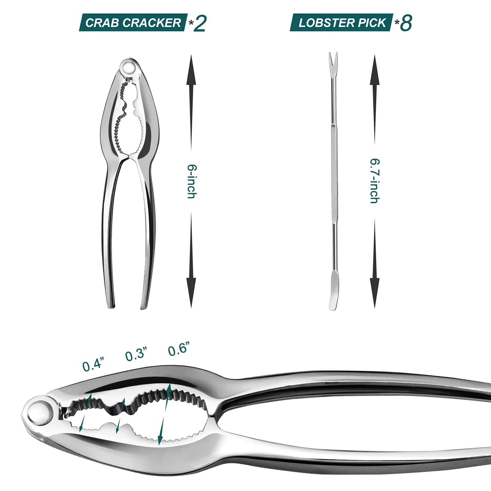 HIWARE Lobster Crackers and Picks Set, 10-Piece Stainless Steel Seafood Tools | Dishwasher Safe - view 2
