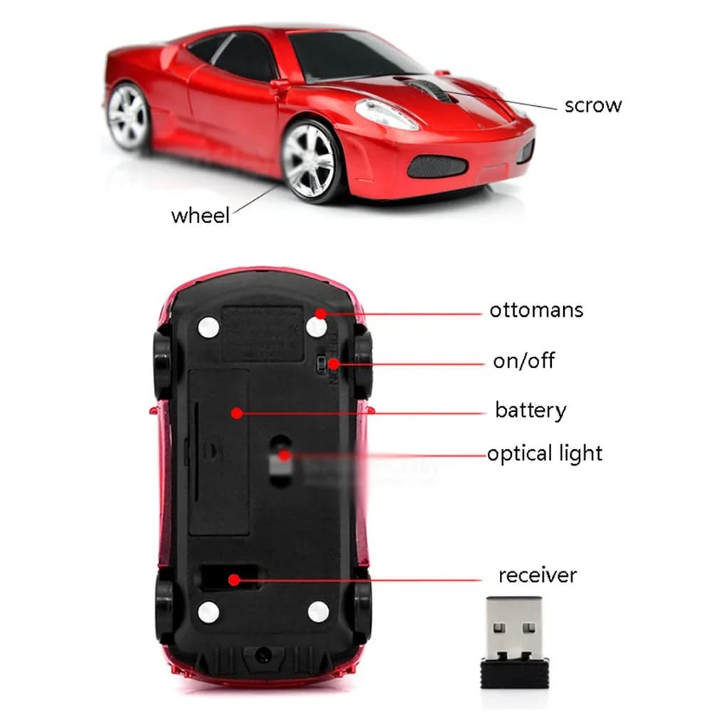 MGbeauty Wireless Mouse Sports Car Shape 120x60x35mm | 1600 DPI, Plug & Play, Compatible with Windows & Mac thumbnail 4