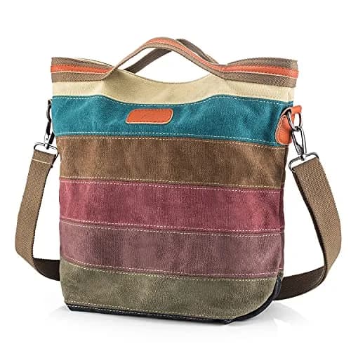 SNUG STAR Canvas Striped Lattice Tote Handbag for Women - 34cm (13") Height thumbnail 1