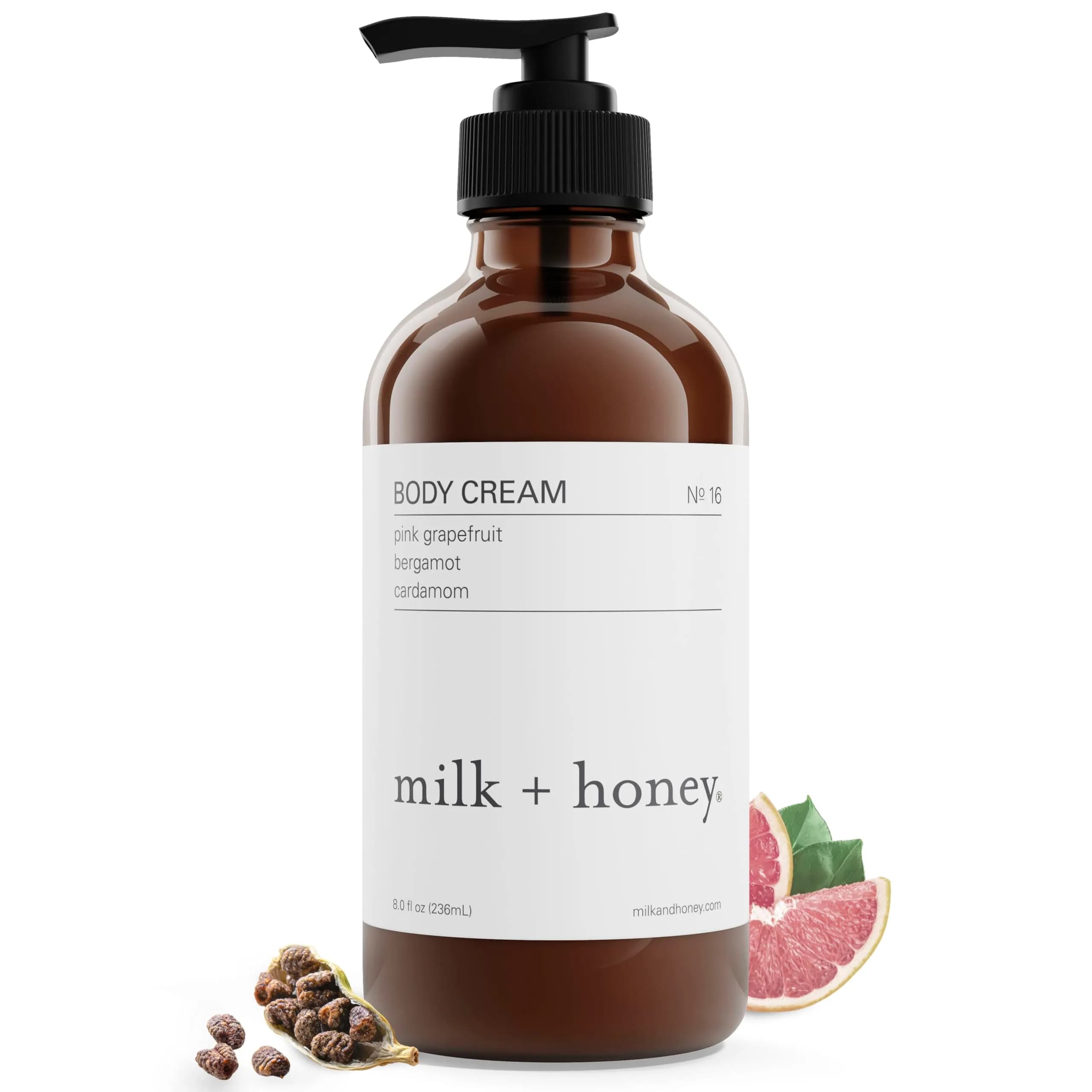 milk + honey Body Lotion No. 16, Pink Grapefruit Bergamot Cardamom, 8 oz | Ultra-Nourishing Moisturizer for All Skin Types — Pink Grapefruit, Bergamot, and Cardamom - 8oz