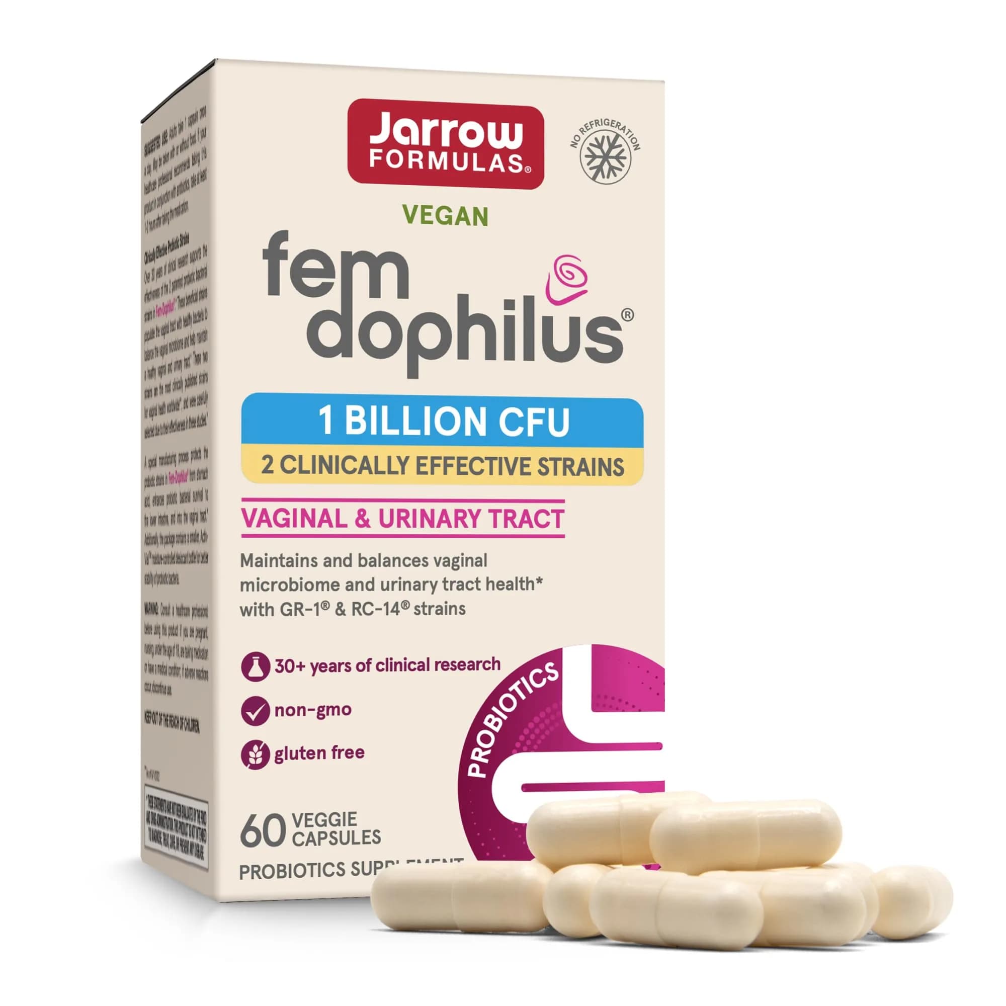 Jarrow Formulas Fem-Dophilus Probiotics 60 Capsules | Vaginal & Urinary Tract Support - main product image