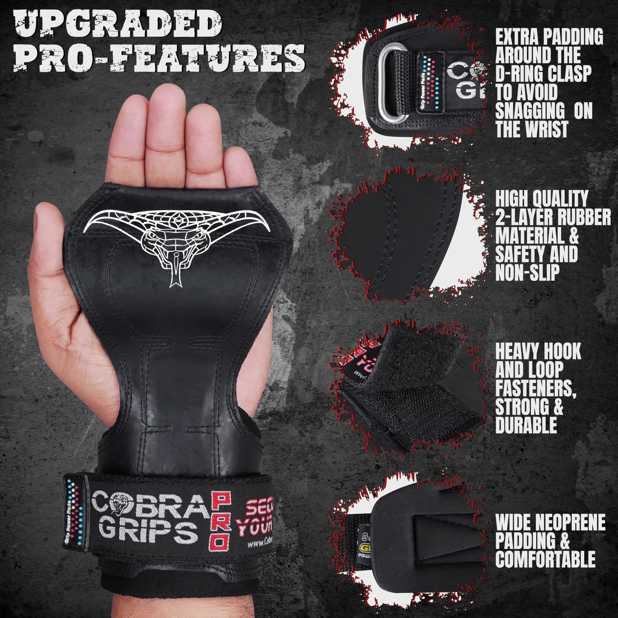 Cobra Grips FIT Pink Camo Rubber Weight Lifting Gloves with Wrist Wraps - 6mm Neoprene Padded, Unisex Adult (4.25-7.0" Wrist) - view 3