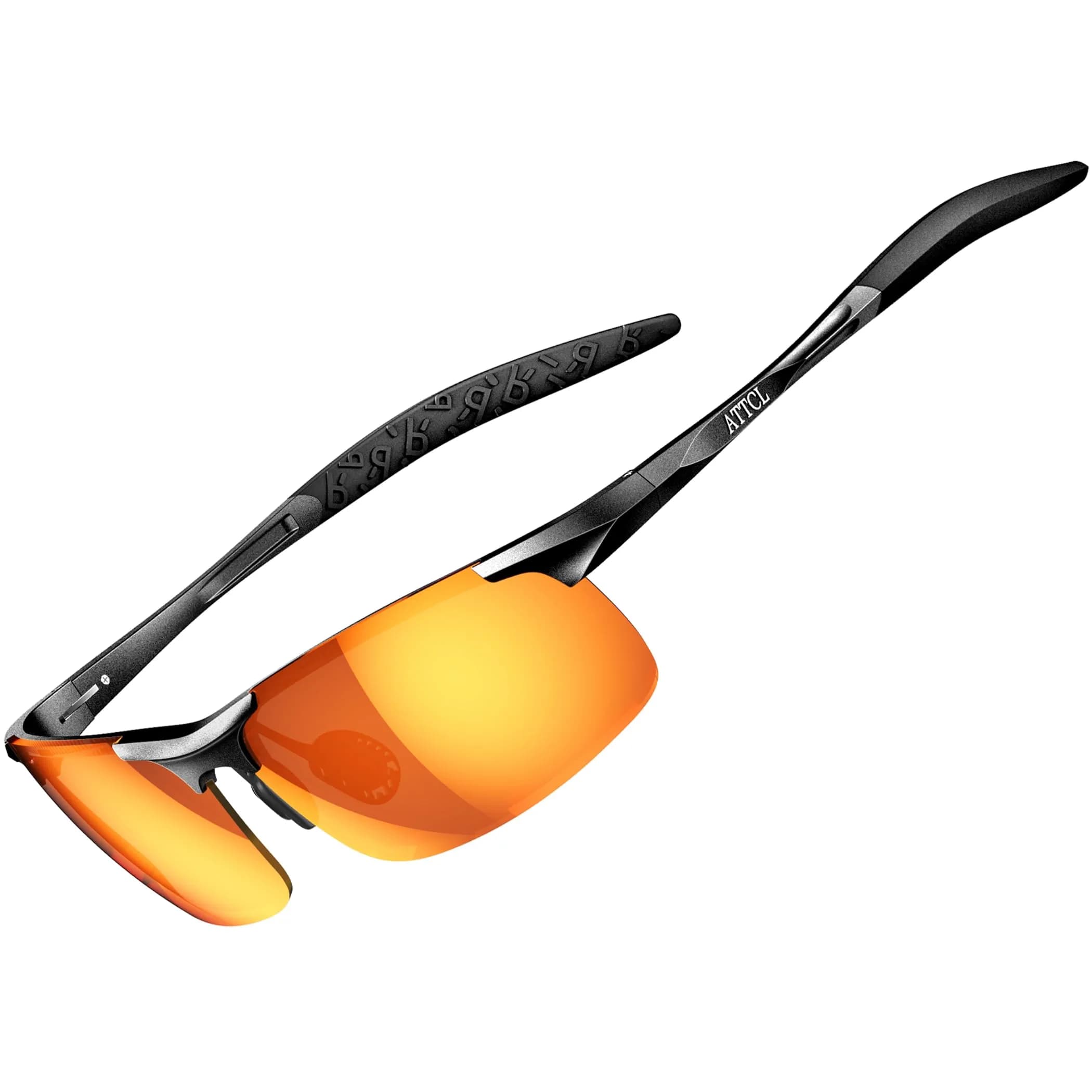 ATTCL Polarized Sports Sunglasses for Men: 2026-Black-Red Mirrored Lenses, UV400 Protection, Wrap Around Lightweight Metal Frame (64mm Lens Width) - main product image