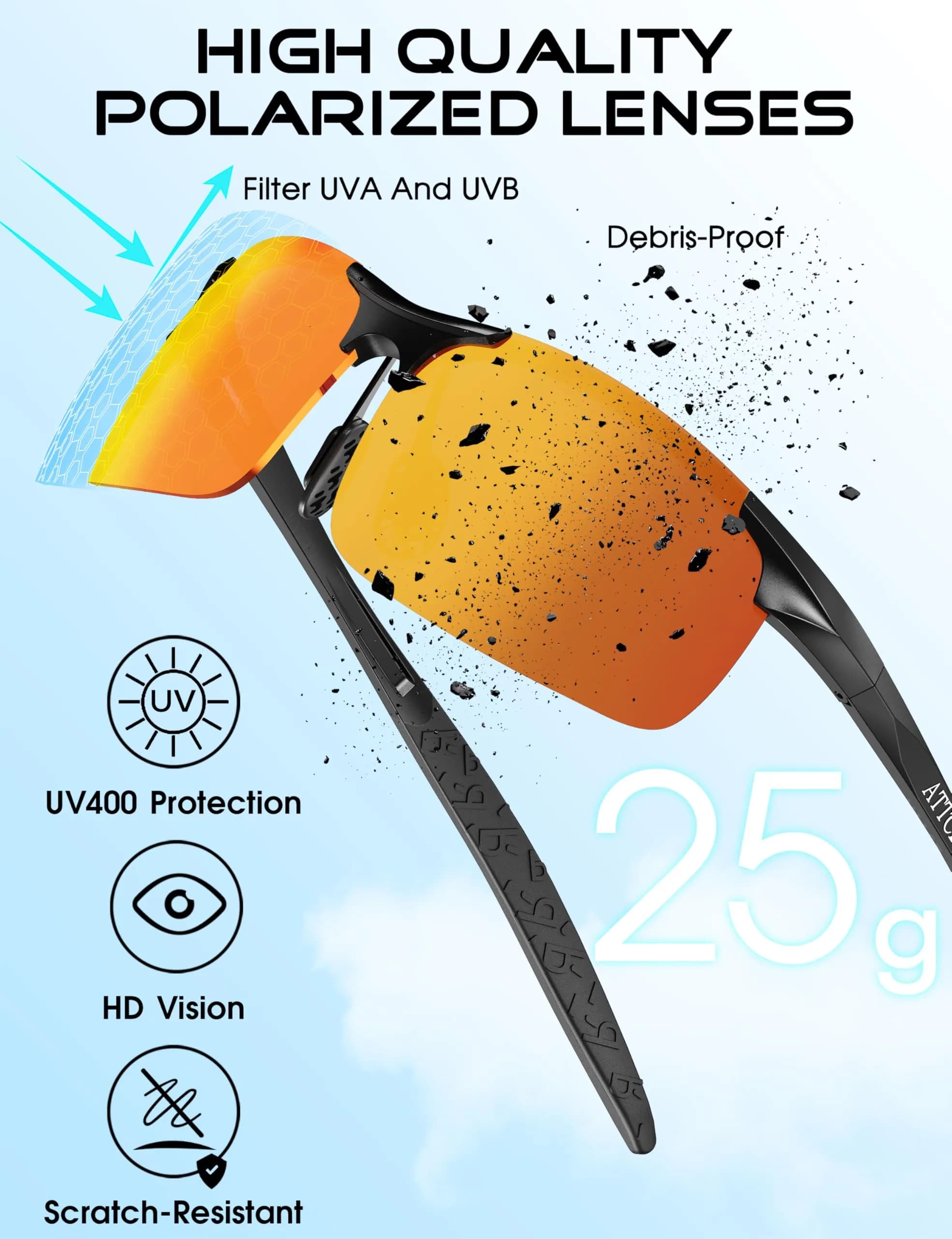 ATTCL Polarized Sports Sunglasses for Men: 2026-Black-Red Mirrored Lenses, UV400 Protection, Wrap Around Lightweight Metal Frame (64mm Lens Width) - view 4