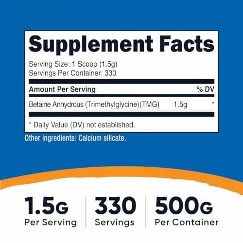 Nutricost Betaine Anhydrous Trimethylglycine (TMG) Powder 500g | Vegetarian, Non-GMO, Gluten Free thumbnail 2
