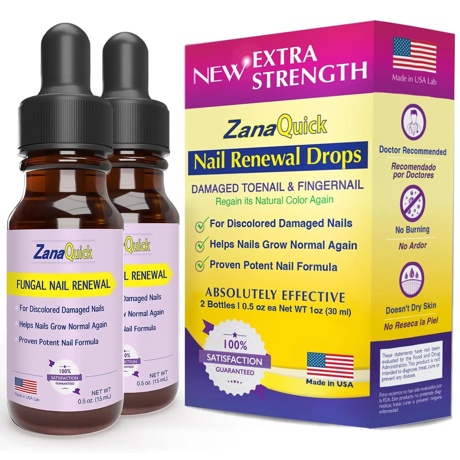 Zanaquick Extra Strength Toenail & Fingernail Repair Drops 0.5 Fl Oz (2 Pack) | Supports Healthy Nails