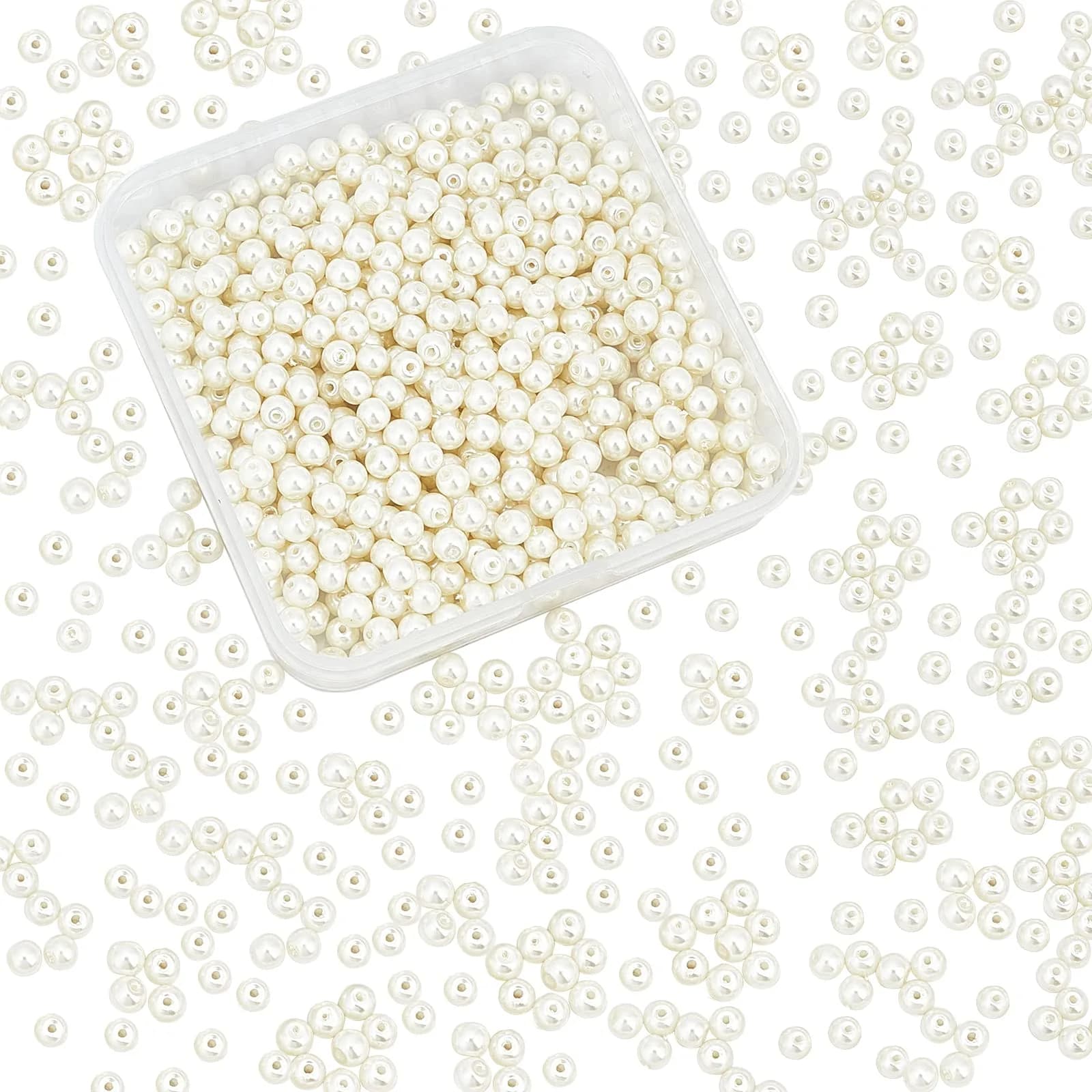 PH PandaHall 4mm Pearl Beads 1000 pcs Cream White | Smooth Satin Luster Jewelry Spacer Beads