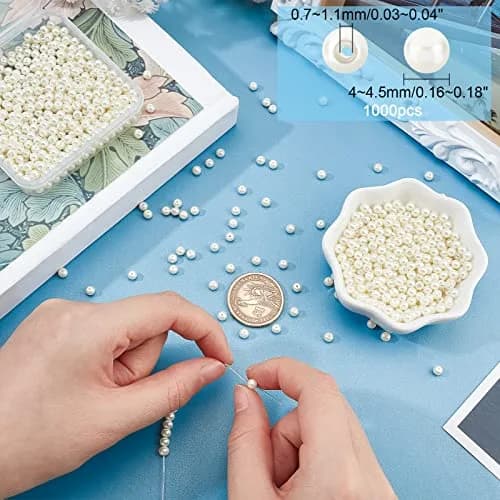 PH PandaHall 4mm Pearl Beads 1000 pcs Cream White | Smooth Satin Luster Jewelry Spacer Beads thumbnail 6