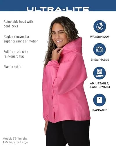 FROGG TOGGS Women's Ultra-Lite2 Waterproof Breathable Rain Jacket, Pink, X-Large | Lightweight, Breathable & Packable thumbnail 3
