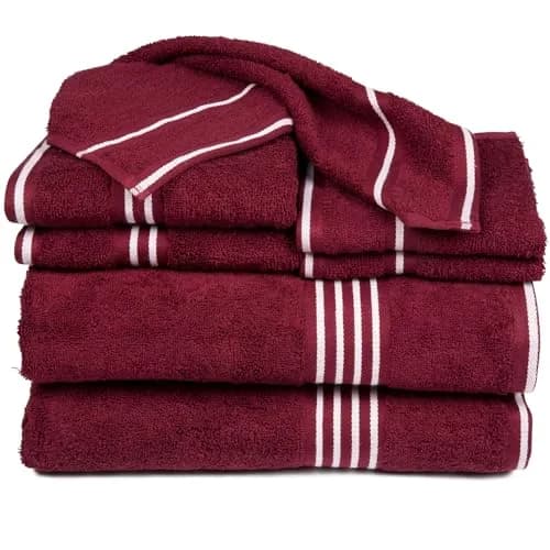 Lavish Home Bathroom Towels Set, 8-Piece, Burgundy | Spa-Quality Cotton, Quick-Dry, Soft thumbnail 1