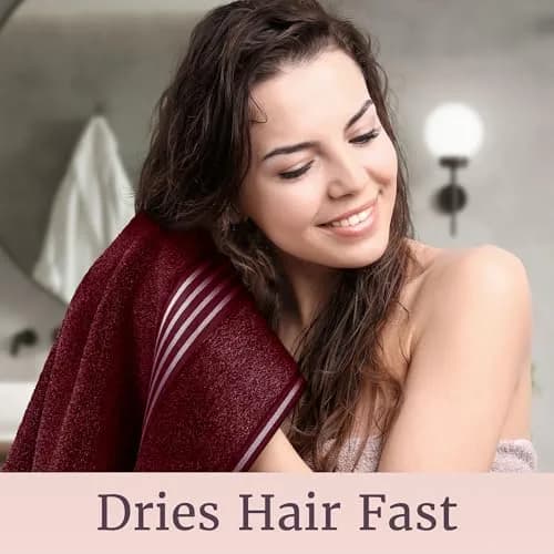 Lavish Home Bathroom Towels Set, 8-Piece, Burgundy | Spa-Quality Cotton, Quick-Dry, Soft thumbnail 5