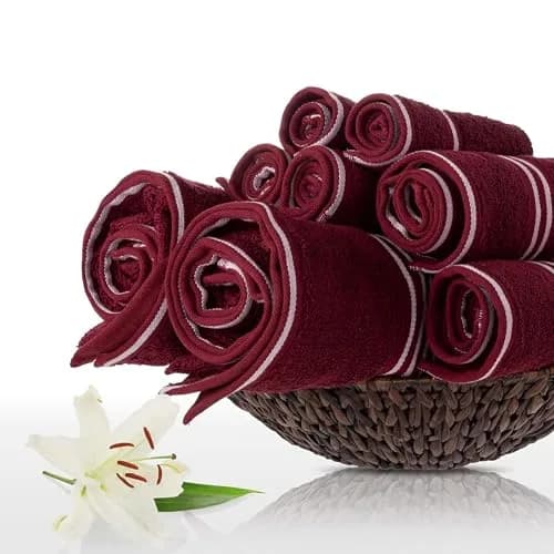 Lavish Home Bathroom Towels Set, 8-Piece, Burgundy | Spa-Quality Cotton, Quick-Dry, Soft thumbnail 8