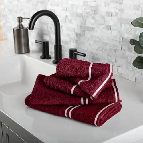 Lavish Home Bathroom Towels Set, 8-Piece, Burgundy | Spa-Quality Cotton, Quick-Dry, Soft thumbnail 2