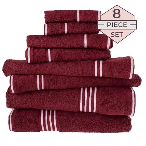 Lavish Home Bathroom Towels Set, 8-Piece, Burgundy | Spa-Quality Cotton, Quick-Dry, Soft thumbnail 3