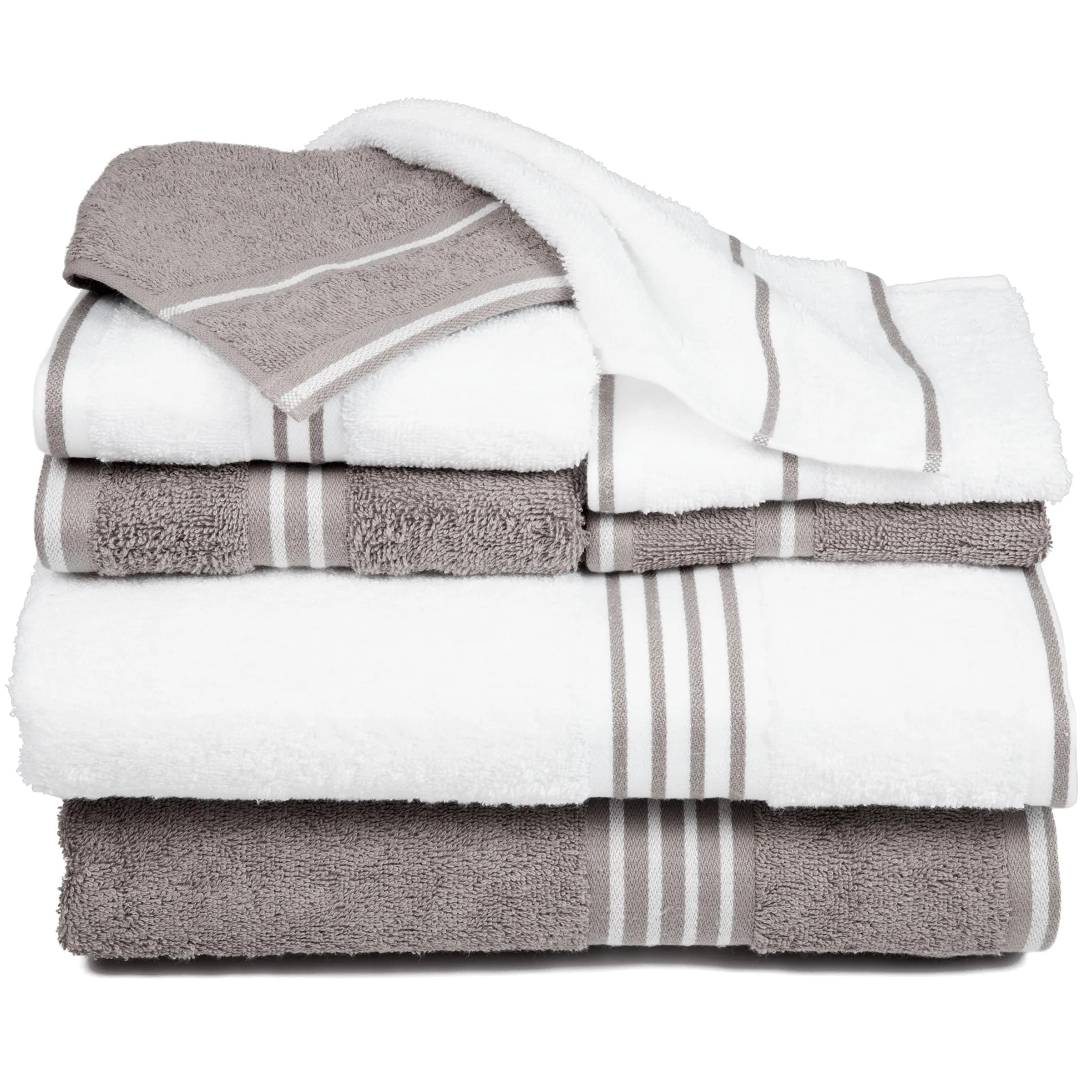 Lavish Home Rio 8 Piece 100% Cotton Towel Set - White & Silver | Soft & Absorbent 575 GSM — White & Silver