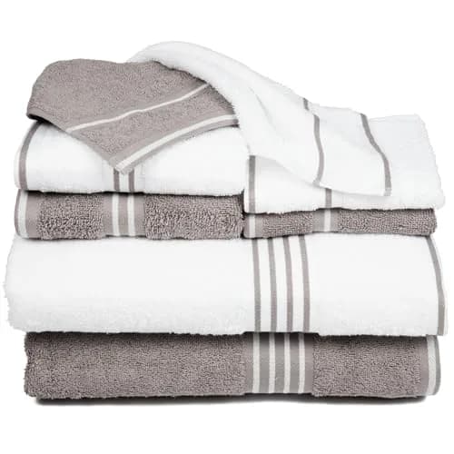 Lavish Home Rio 8 Piece 100% Cotton Towel Set - White & Silver | Soft & Absorbent 575 GSM thumbnail 1