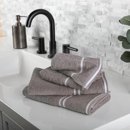Lavish Home Rio 8 Piece 100% Cotton Towel Set - White & Silver | Soft & Absorbent 575 GSM thumbnail 2