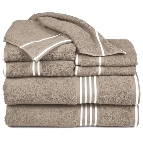 Lavish Home Bathroom Towels Set, 8-Piece, Taupe | Plush 575 GSM Cotton for Spa & Home Use thumbnail 1