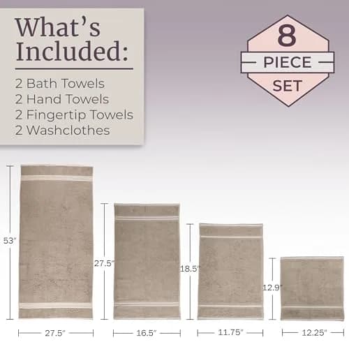 Lavish Home Bathroom Towels Set, 8-Piece, Taupe | Plush 575 GSM Cotton for Spa & Home Use thumbnail 4