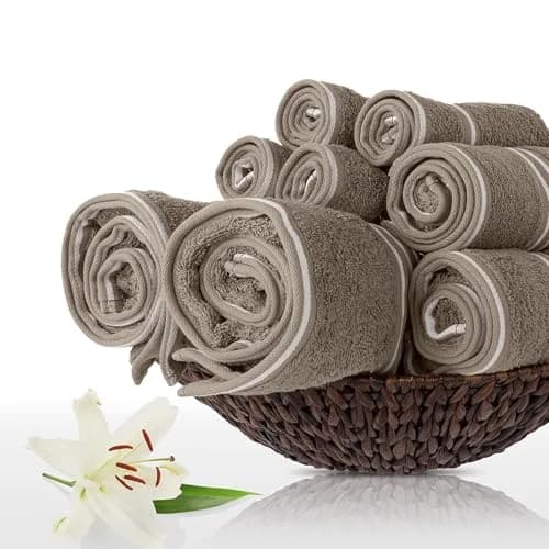 Lavish Home Bathroom Towels Set, 8-Piece, Taupe | Plush 575 GSM Cotton for Spa & Home Use thumbnail 8