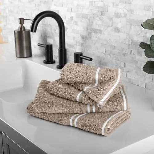Lavish Home Bathroom Towels Set, 8-Piece, Taupe | Plush 575 GSM Cotton for Spa & Home Use thumbnail 2