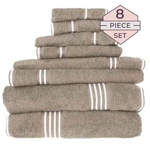 Lavish Home Bathroom Towels Set, 8-Piece, Taupe | Plush 575 GSM Cotton for Spa & Home Use thumbnail 3