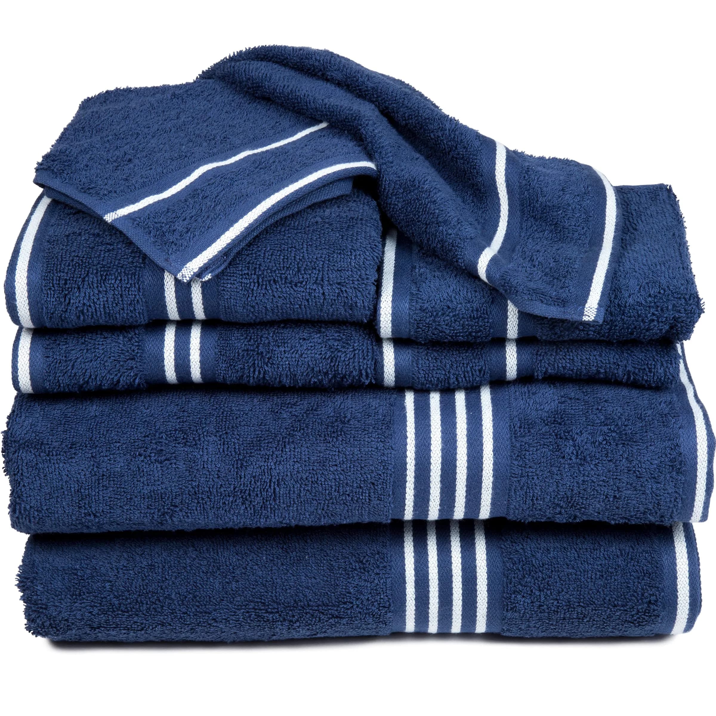 Lavish Home Bathroom Towels Set, 8-Piece Navy | Plush 575 GSM Cotton for Spa & Daily Use
