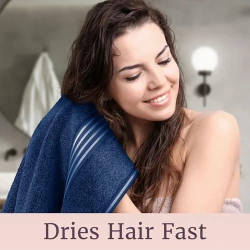 Lavish Home Bathroom Towels Set, 8-Piece Navy | Plush 575 GSM Cotton for Spa & Daily Use thumbnail 5
