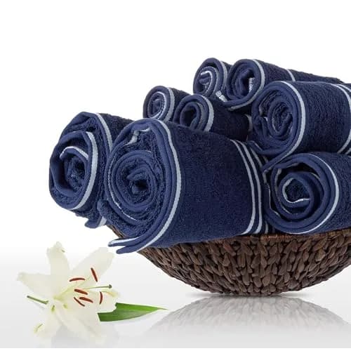 Lavish Home Bathroom Towels Set, 8-Piece Navy | Plush 575 GSM Cotton for Spa & Daily Use thumbnail 8