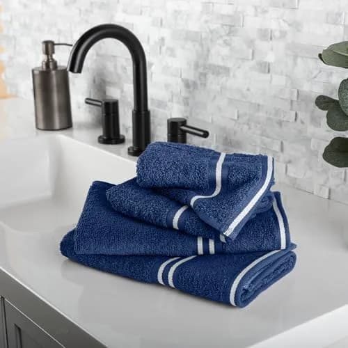 Lavish Home Bathroom Towels Set, 8-Piece Navy | Plush 575 GSM Cotton for Spa & Daily Use thumbnail 2