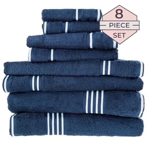 Lavish Home Bathroom Towels Set, 8-Piece Navy | Plush 575 GSM Cotton for Spa & Daily Use thumbnail 3
