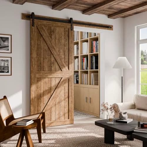 CCJH 6ft (1.83m) Sliding Barn Door Hardware Kit | Black Carbon Steel Roller for 36" Wide Doors thumbnail 4