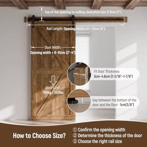 CCJH 6ft (1.83m) Sliding Barn Door Hardware Kit | Black Carbon Steel Roller for 36" Wide Doors thumbnail 5