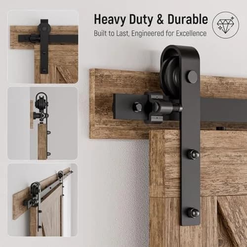 CCJH 6ft (1.83m) Sliding Barn Door Hardware Kit | Black Carbon Steel Roller for 36" Wide Doors thumbnail 6