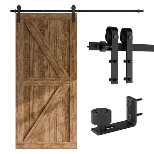 CCJH 6ft (1.83m) Sliding Barn Door Hardware Kit | Black Carbon Steel Roller for 36" Wide Doors thumbnail 1