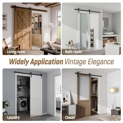 CCJH 6ft (1.83m) Sliding Barn Door Hardware Kit | Black Carbon Steel Roller for 36" Wide Doors thumbnail 8
