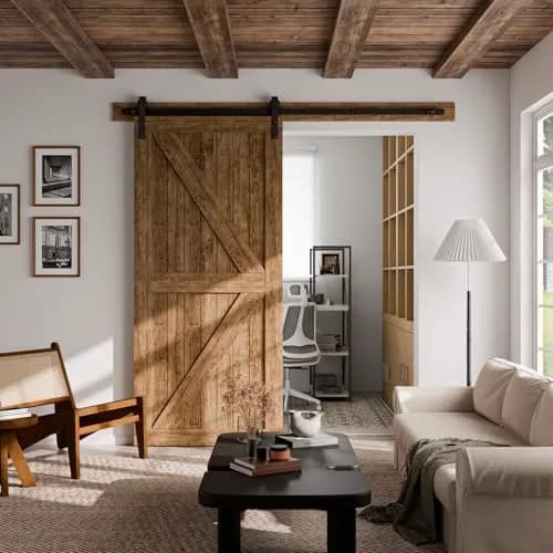 CCJH 6ft (1.83m) Sliding Barn Door Hardware Kit | Black Carbon Steel Roller for 36" Wide Doors thumbnail 2