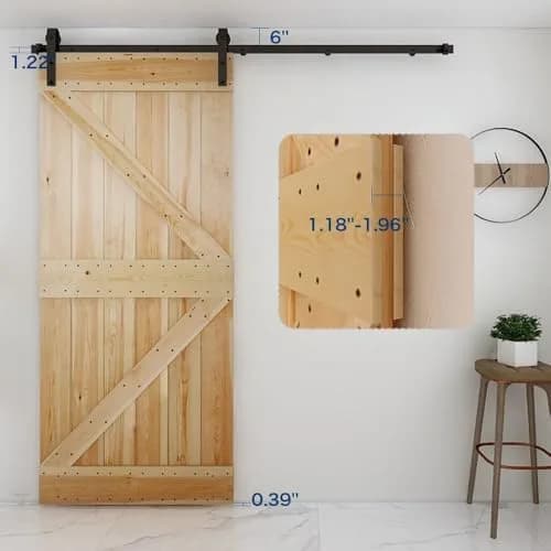 CCJH 6ft (1.83m) Sliding Barn Door Hardware Kit | Black Carbon Steel Roller for 36" Wide Doors thumbnail 3