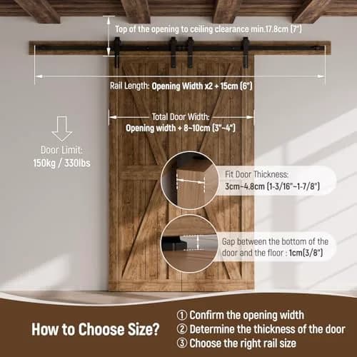 CCJH 13FT Sliding Barn Door Hardware Kit for Double Doors, Black | Heavy Duty Steel Track System thumbnail 4