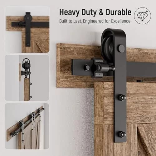 CCJH 13FT Sliding Barn Door Hardware Kit for Double Doors, Black | Heavy Duty Steel Track System thumbnail 5