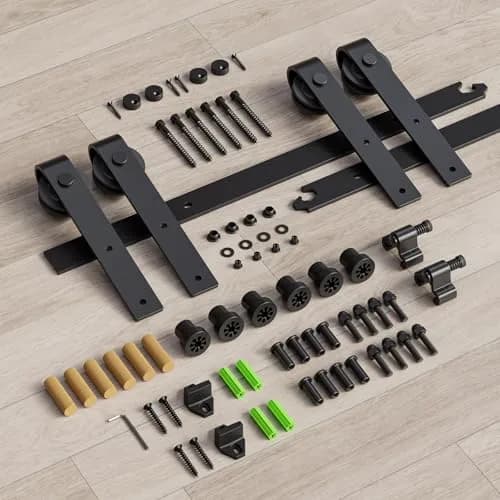 CCJH 13FT Sliding Barn Door Hardware Kit for Double Doors, Black | Heavy Duty Steel Track System thumbnail 6